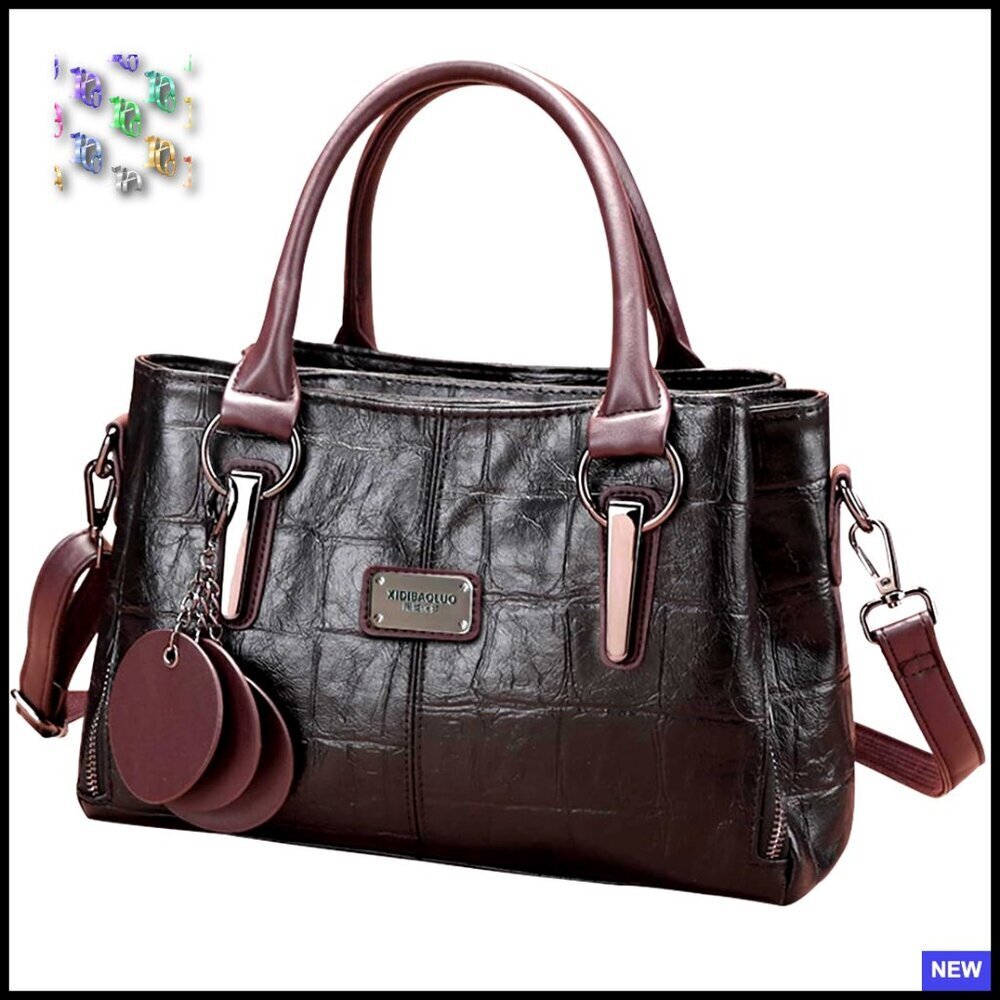 Vegan Leather Tote Satchel Bag Adjustable Strap Multiple Compartments Zipper